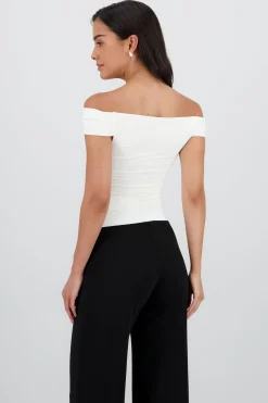 Shasa Solid Cascading Off Shoulder Top