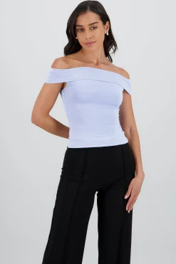 Shasa Solid Cascading Off Shoulder Top