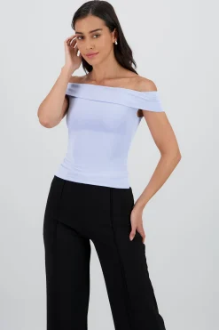 Shasa Solid Cascading Off Shoulder Top