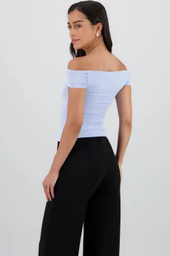 Shasa Solid Cascading Off Shoulder Top