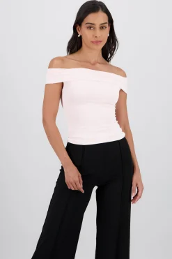 Shasa Solid Cascading Off Shoulder Top