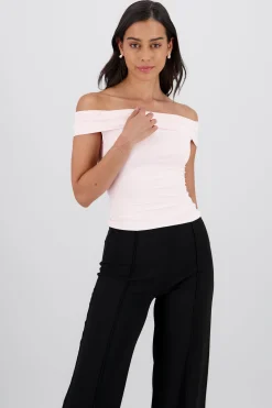 Shasa Solid Cascading Off Shoulder Top