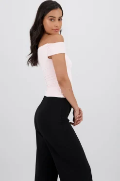 Shasa Solid Cascading Off Shoulder Top