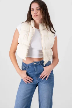 Shasa Solid Cropped Puffer Vest
