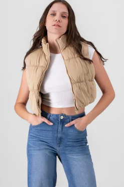 Shasa Solid Cropped Puffer Vest