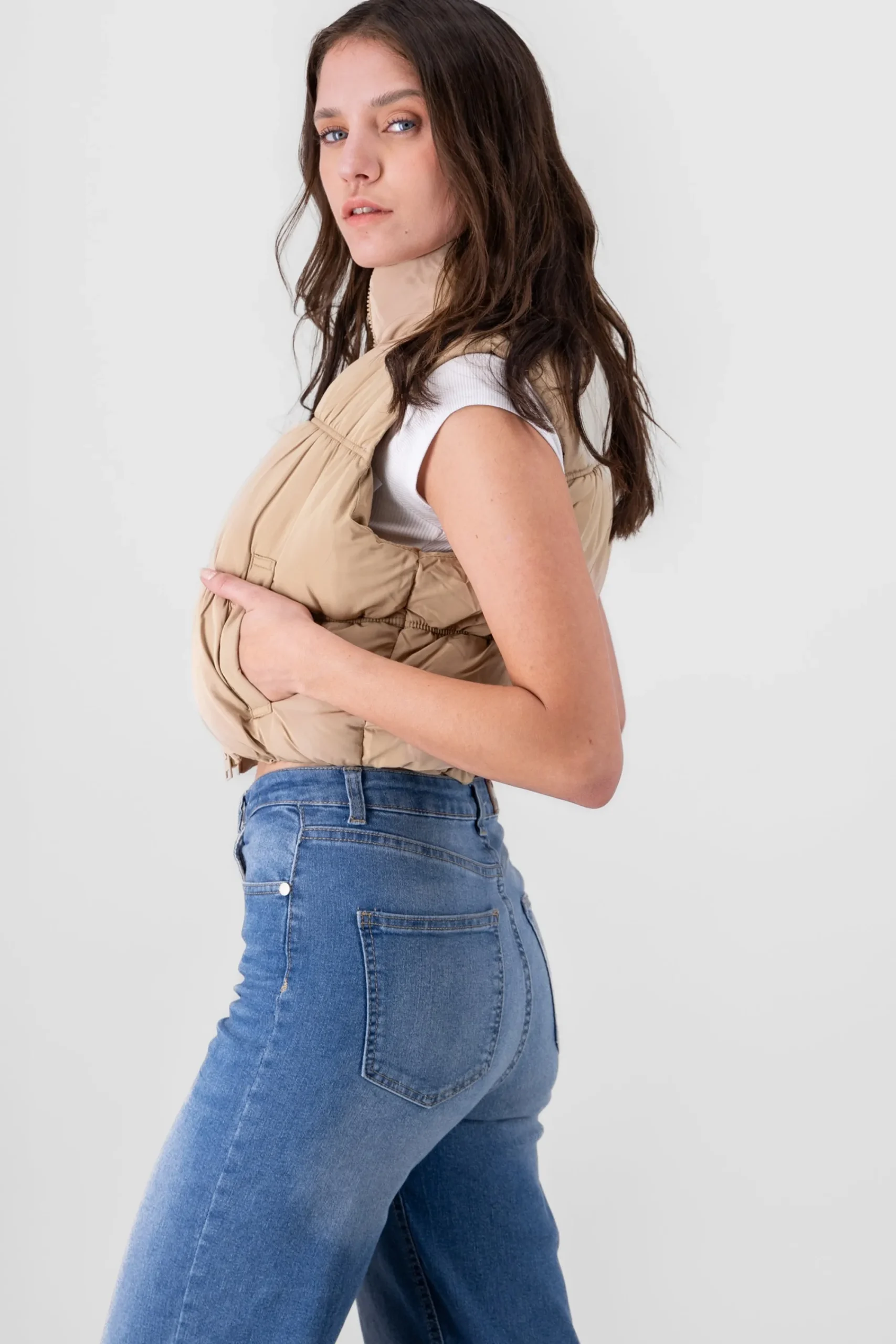 Shasa Solid Cropped Puffer Vest