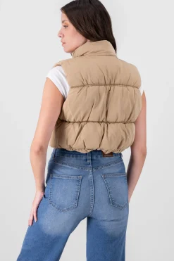 Shasa Solid Cropped Puffer Vest