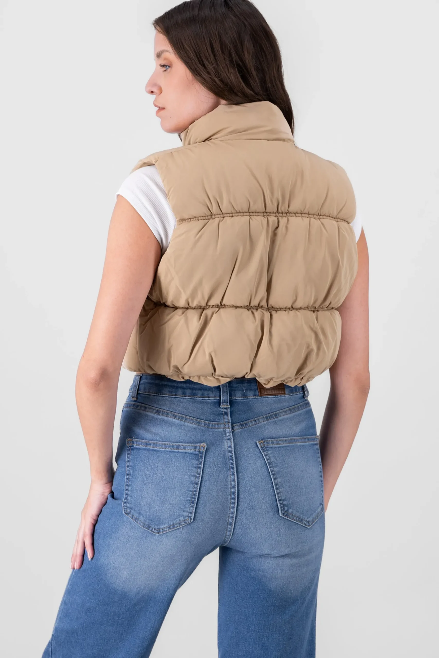Shasa Solid Cropped Puffer Vest