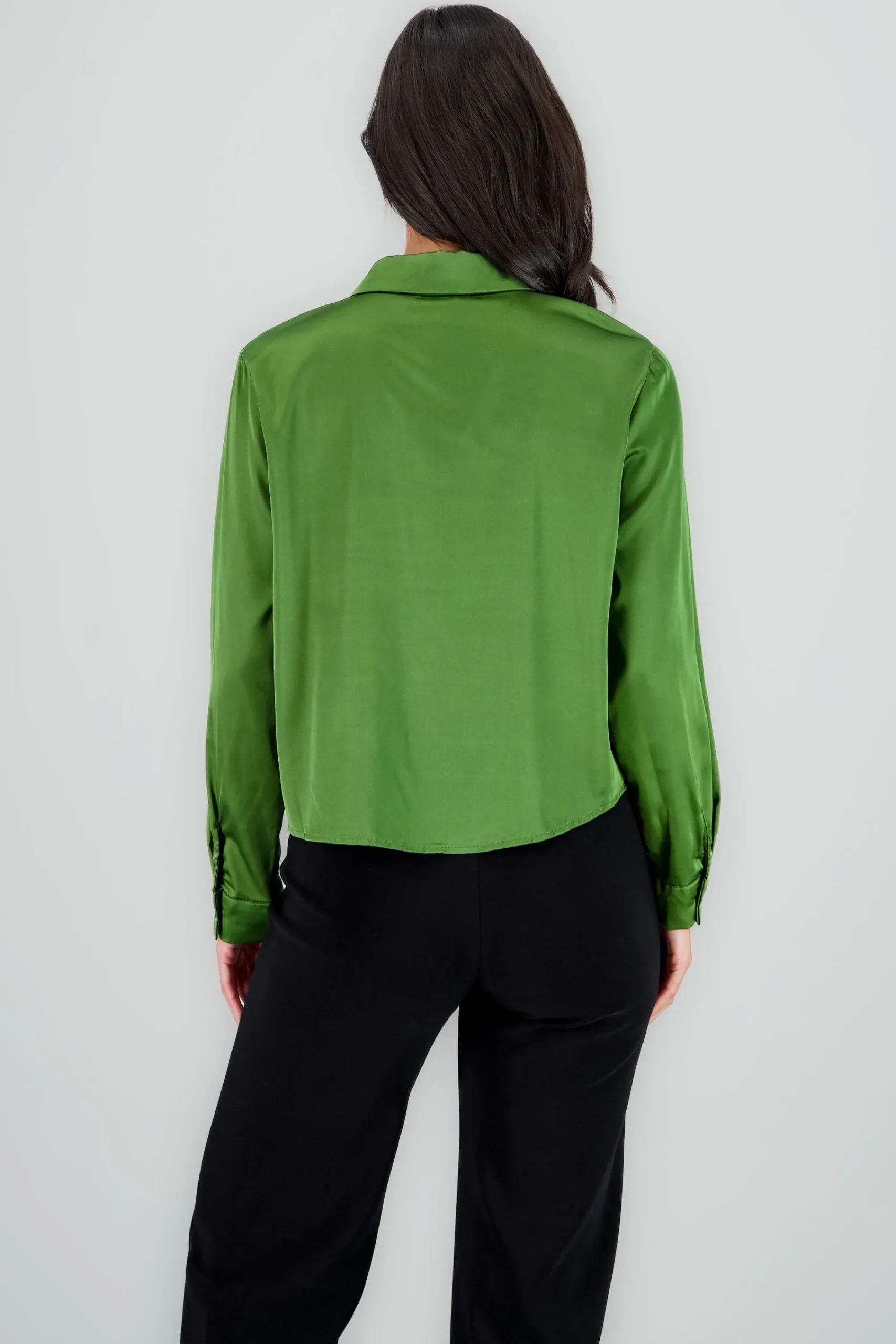 Shasa Solid Cropped Satin Shirt