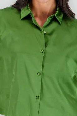 Shasa Solid Cropped Satin Shirt