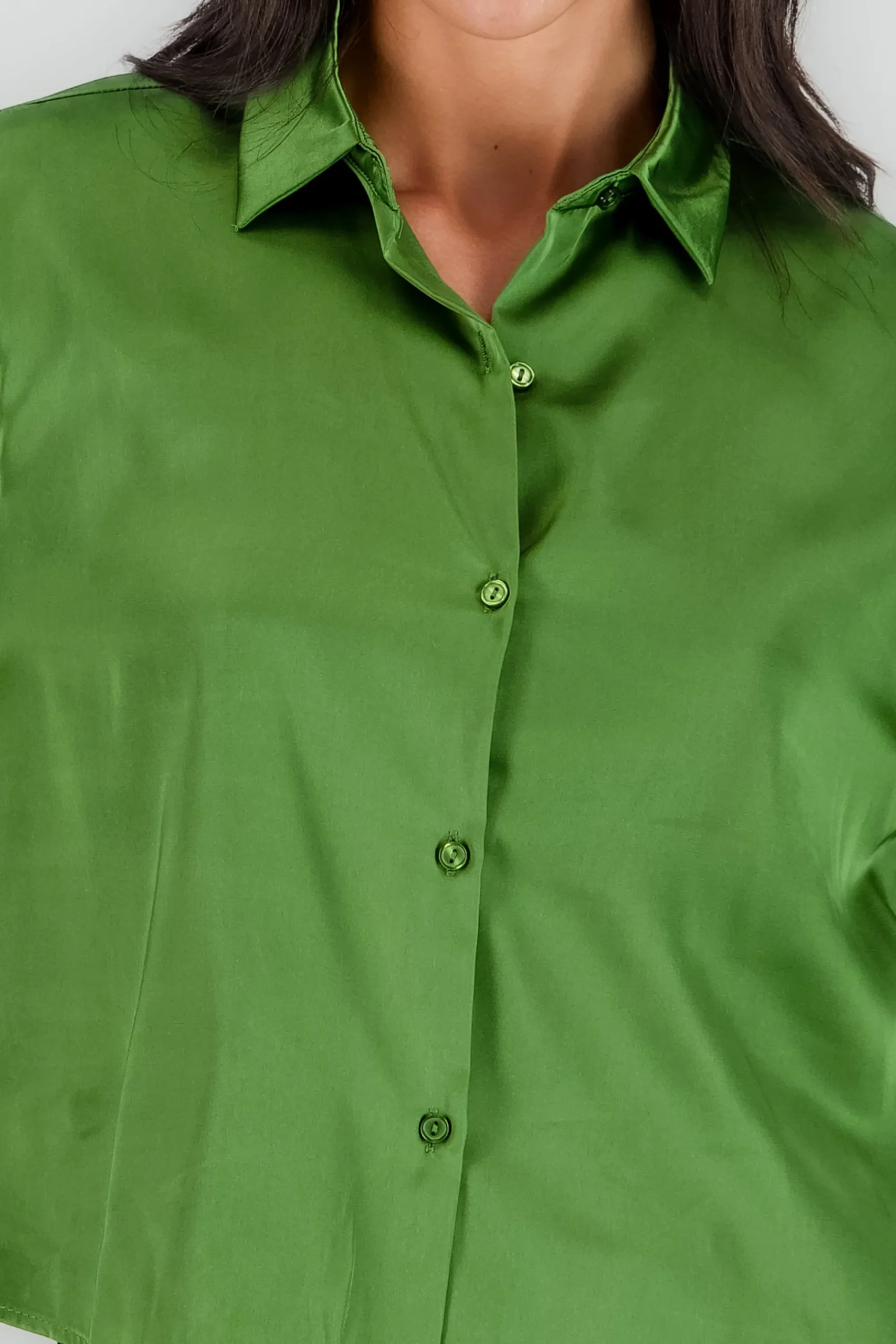 Shasa Solid Cropped Satin Shirt