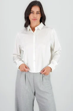 Shasa Solid Cropped Satin Shirt