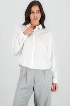Shasa Solid Cropped Satin Shirt