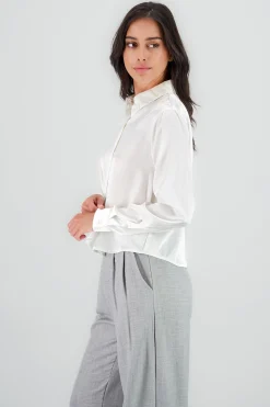 Shasa Solid Cropped Satin Shirt
