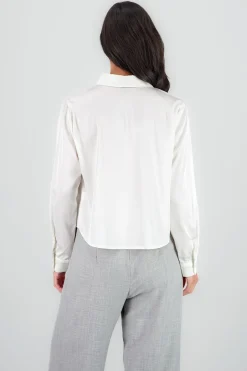 Shasa Solid Cropped Satin Shirt