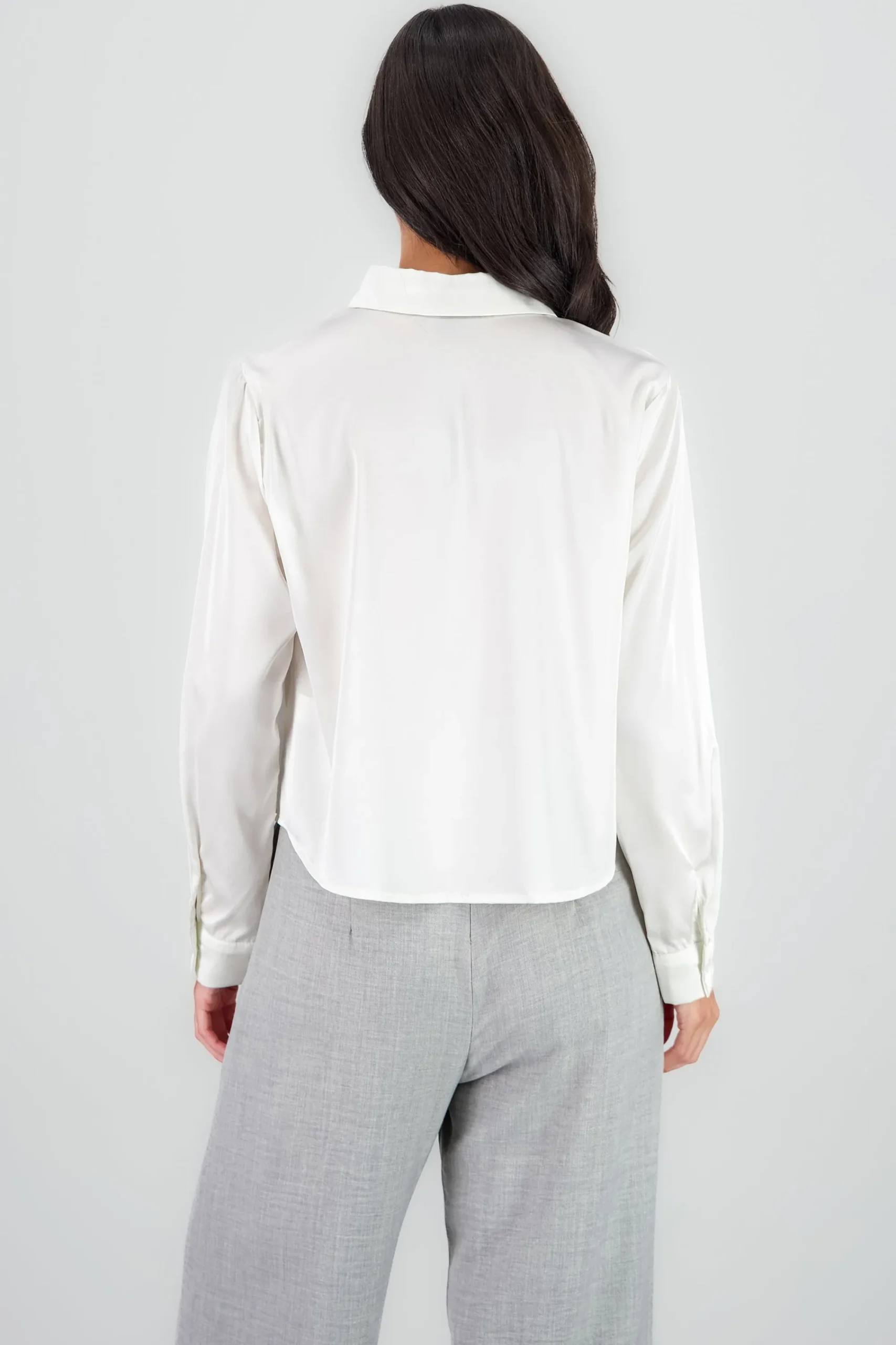 Shasa Solid Cropped Satin Shirt