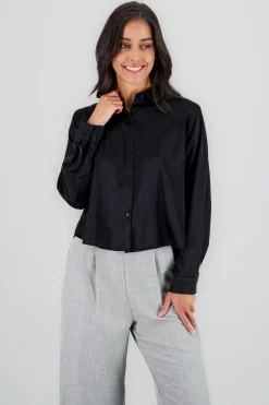 Shasa Solid Cropped Satin Shirt