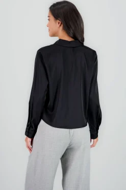 Shasa Solid Cropped Satin Shirt