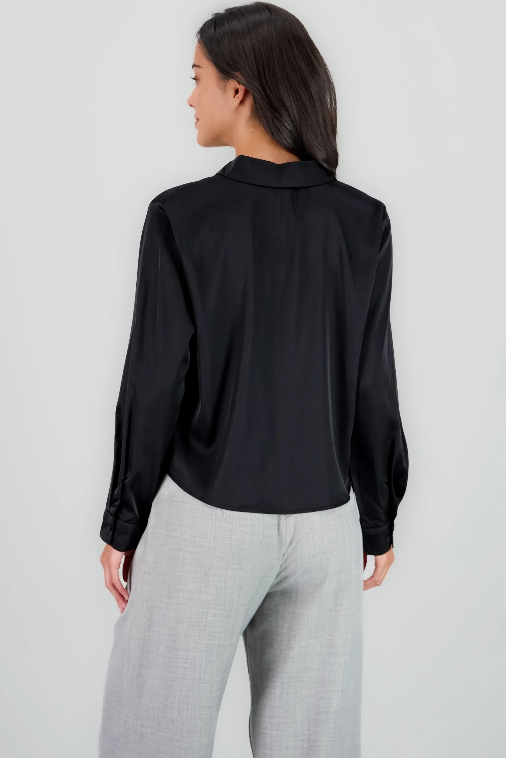 Shasa Solid Cropped Satin Shirt
