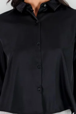 Shasa Solid Cropped Satin Shirt