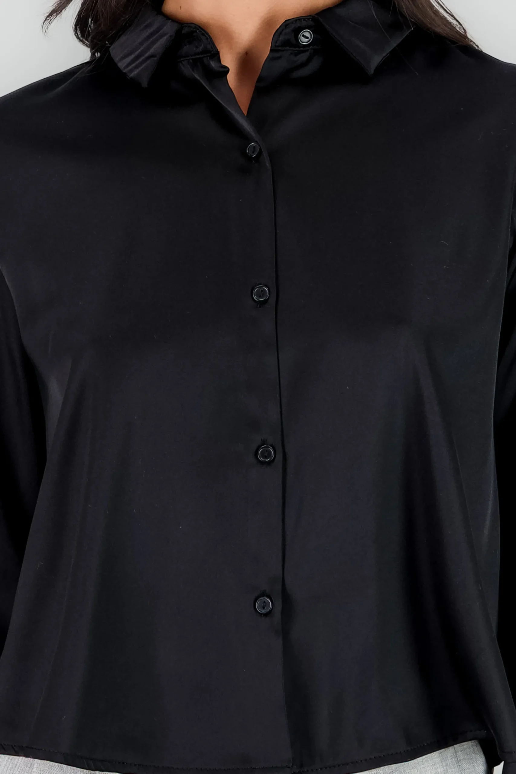 Shasa Solid Cropped Satin Shirt