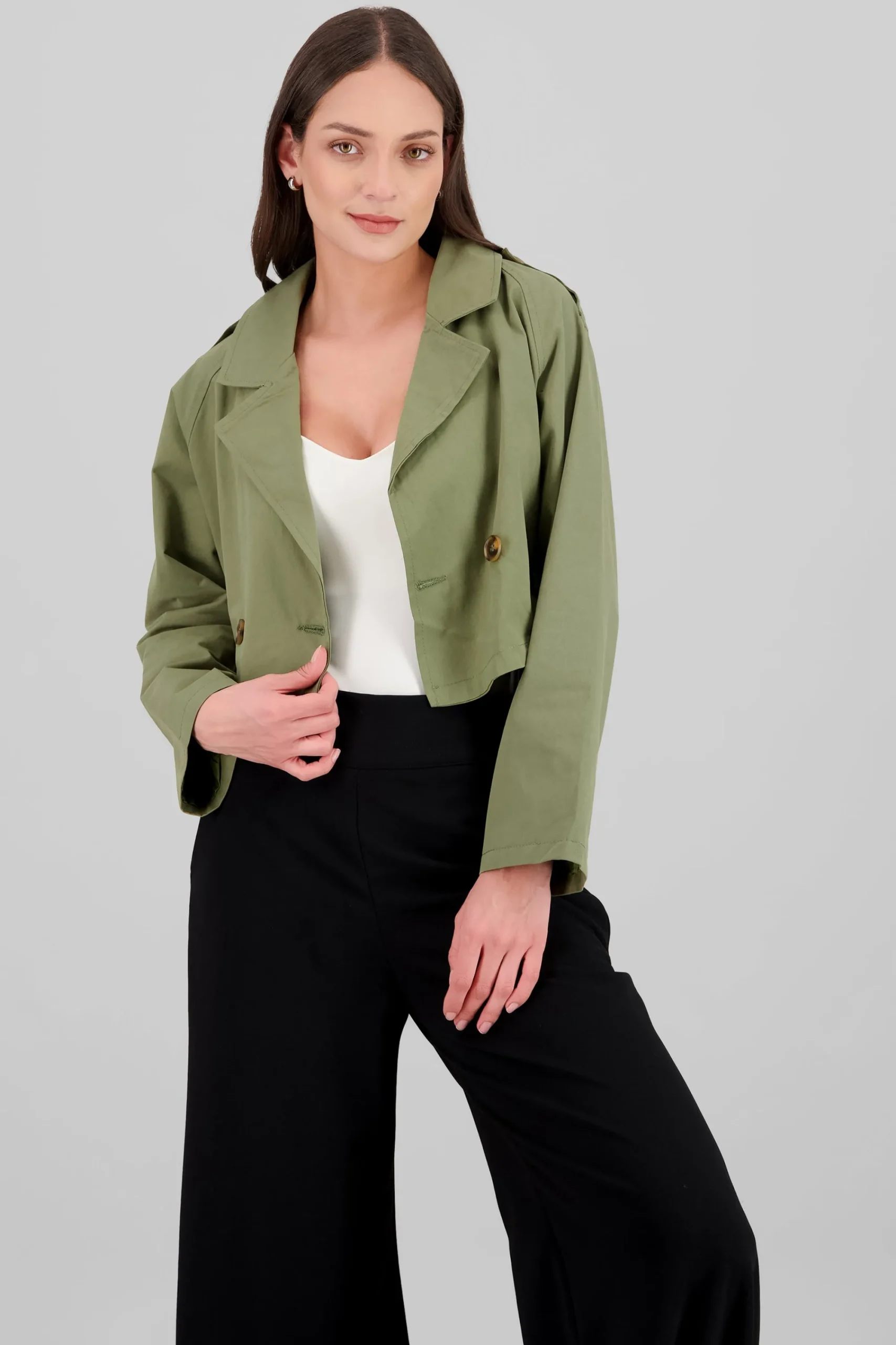 Shasa Solid Cropped Trench Coat