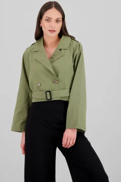 Shasa Solid Cropped Trench Coat
