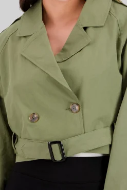Shasa Solid Cropped Trench Coat
