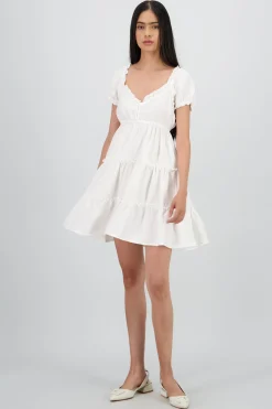 Shasa Solid Dress with Ruffle Detail