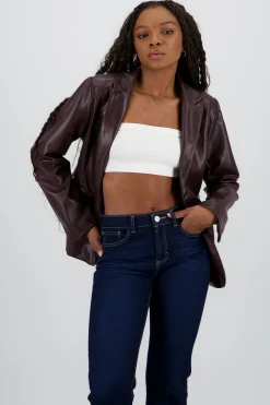 Shasa Solid Faux Leather Blazer