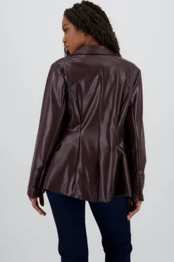 Shasa Solid Faux Leather Blazer