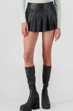 Shasa Solid Faux Leather Mini Skirt