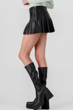 Shasa Solid Faux Leather Mini Skirt