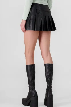Shasa Solid Faux Leather Mini Skirt