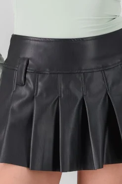 Shasa Solid Faux Leather Mini Skirt