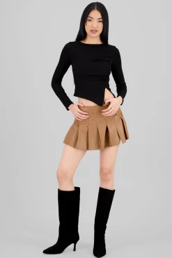 Shasa Solid Faux Leather Mini Skirt