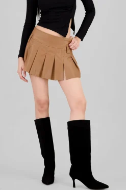Shasa Solid Faux Leather Mini Skirt
