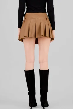 Shasa Solid Faux Leather Mini Skirt