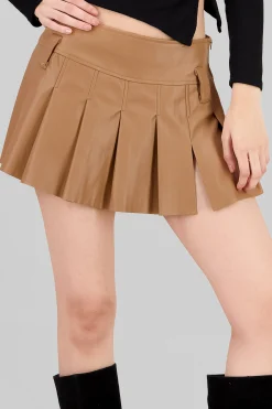Shasa Solid Faux Leather Mini Skirt