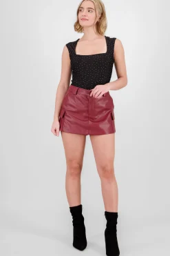 Shasa Solid Faux Leather Shorts