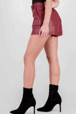 Shasa Solid Faux Leather Shorts