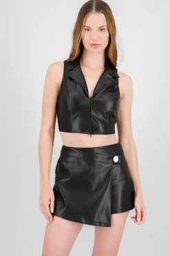 Shasa Solid Faux Leather Top
