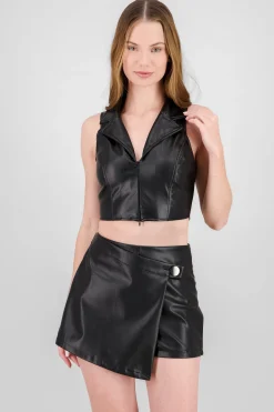 Shasa Solid Faux Leather Top