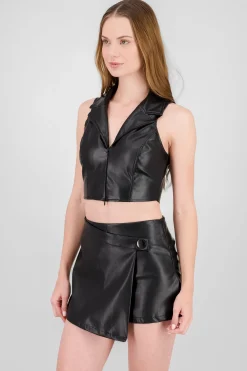 Shasa Solid Faux Leather Top