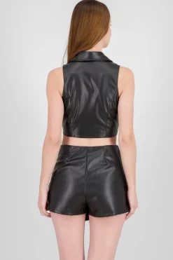 Shasa Solid Faux Leather Top