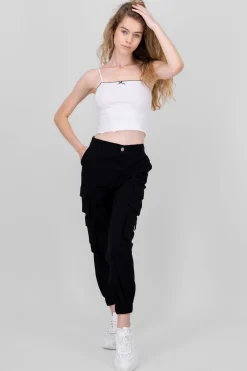 Shasa Solid High Waisted Cargo Jeans