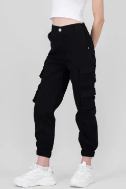 Shasa Solid High Waisted Cargo Jeans