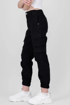 Shasa Solid High Waisted Cargo Jeans