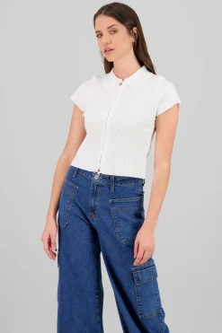 Shasa Solid Knit Top with Zipper