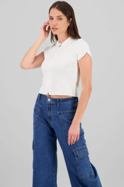 Shasa Solid Knit Top with Zipper
